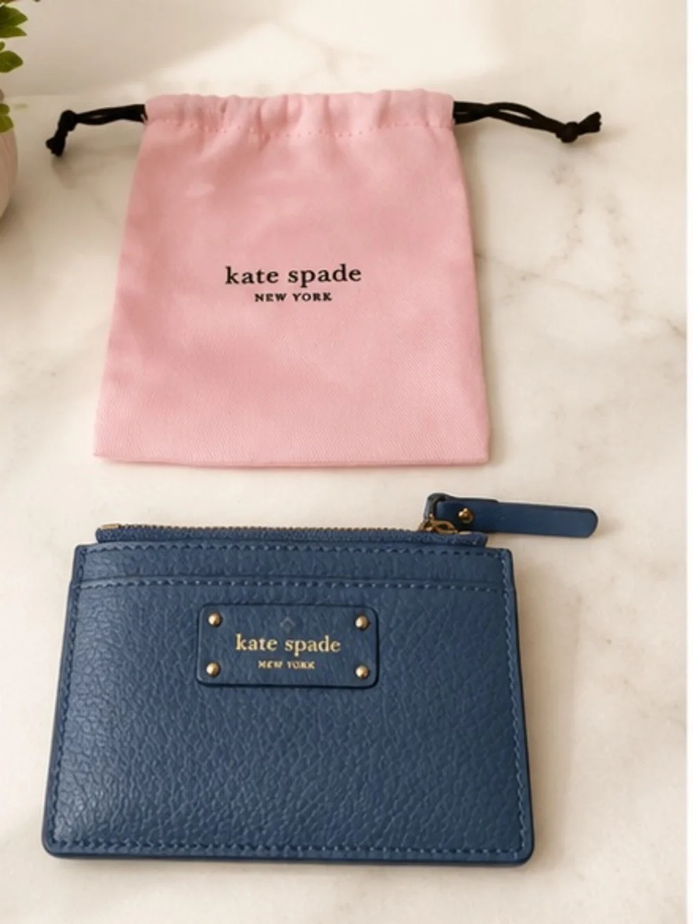 New Kate Spade Navy Wallet/ Card Holder with Pink  Dust Bag